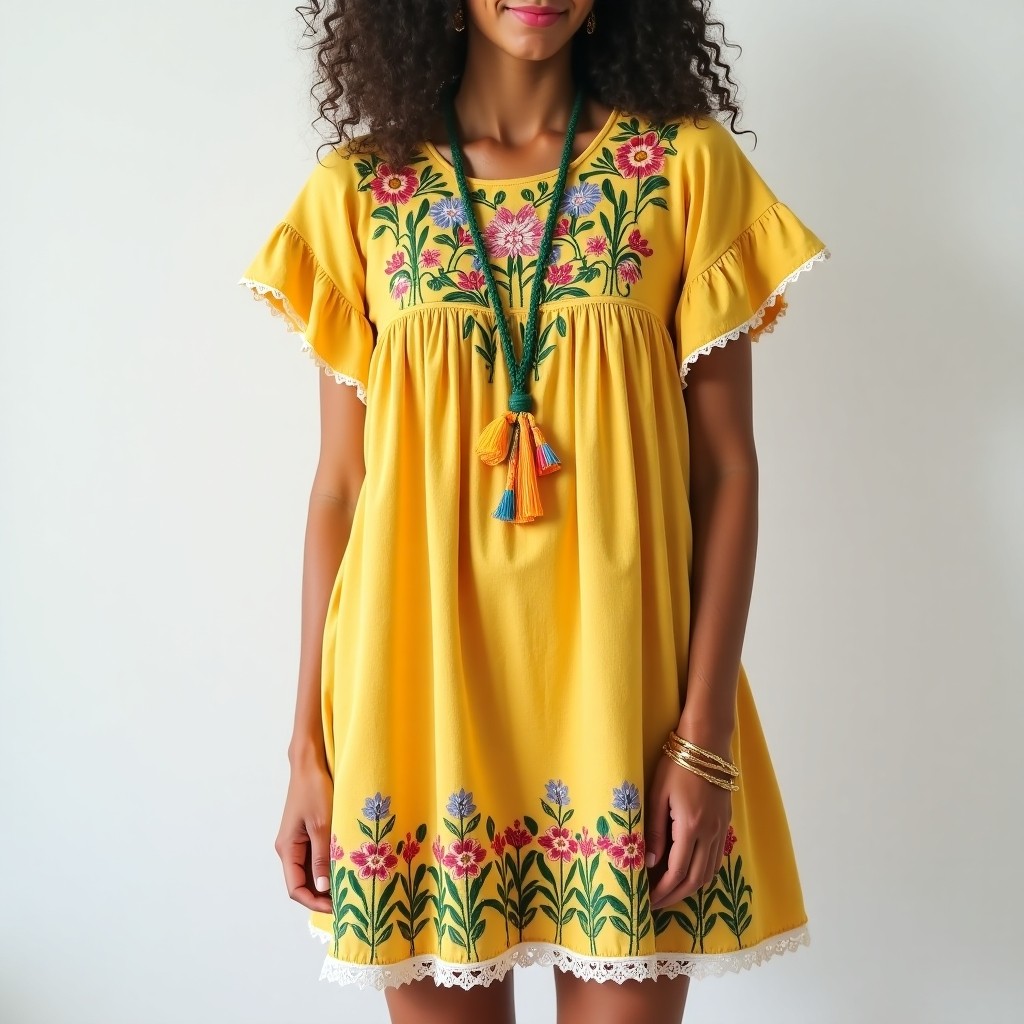 Bohemian Floral Embroidered Sleeve Dress