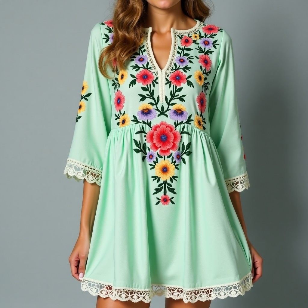 Bohemian Embroidered Floral Babydoll Dress