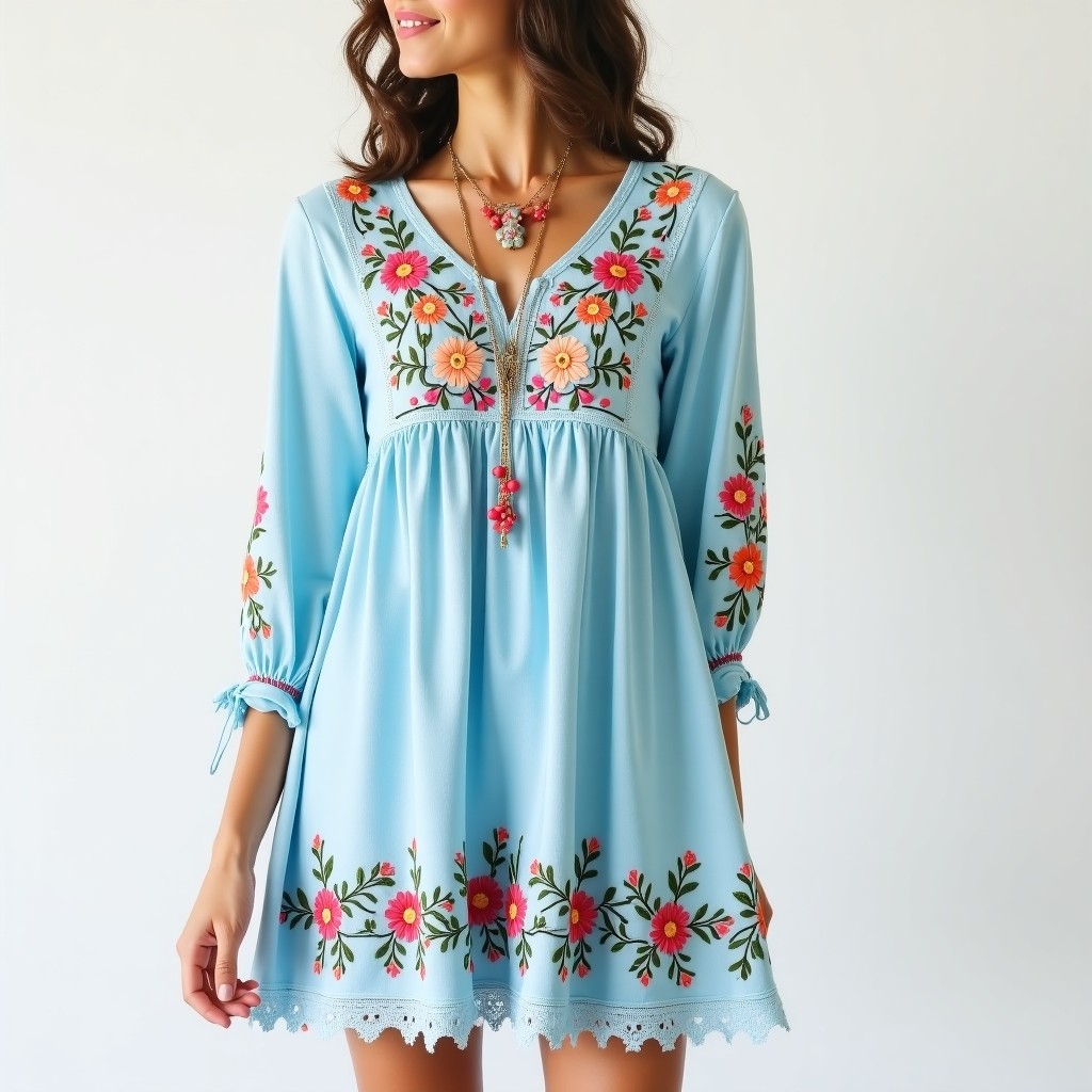 Bohemian Floral Vine Embroidered Maxi Dress