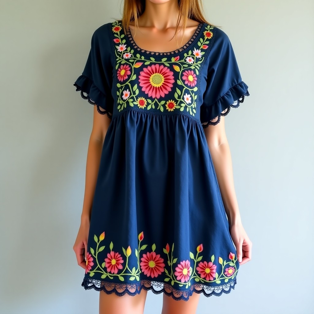 Bohemian Floral Embroidered Casual Dress