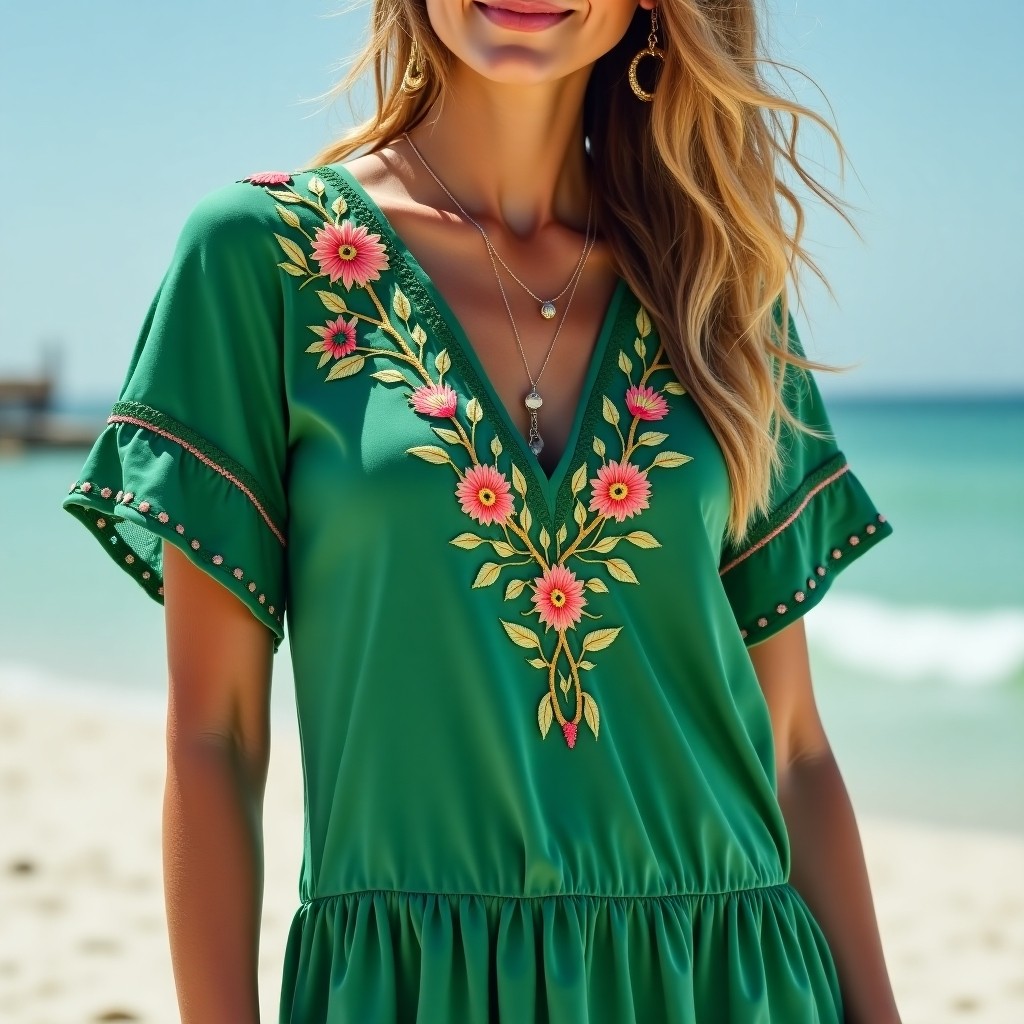 Bohemian Floral Embroidered Tiered Dress