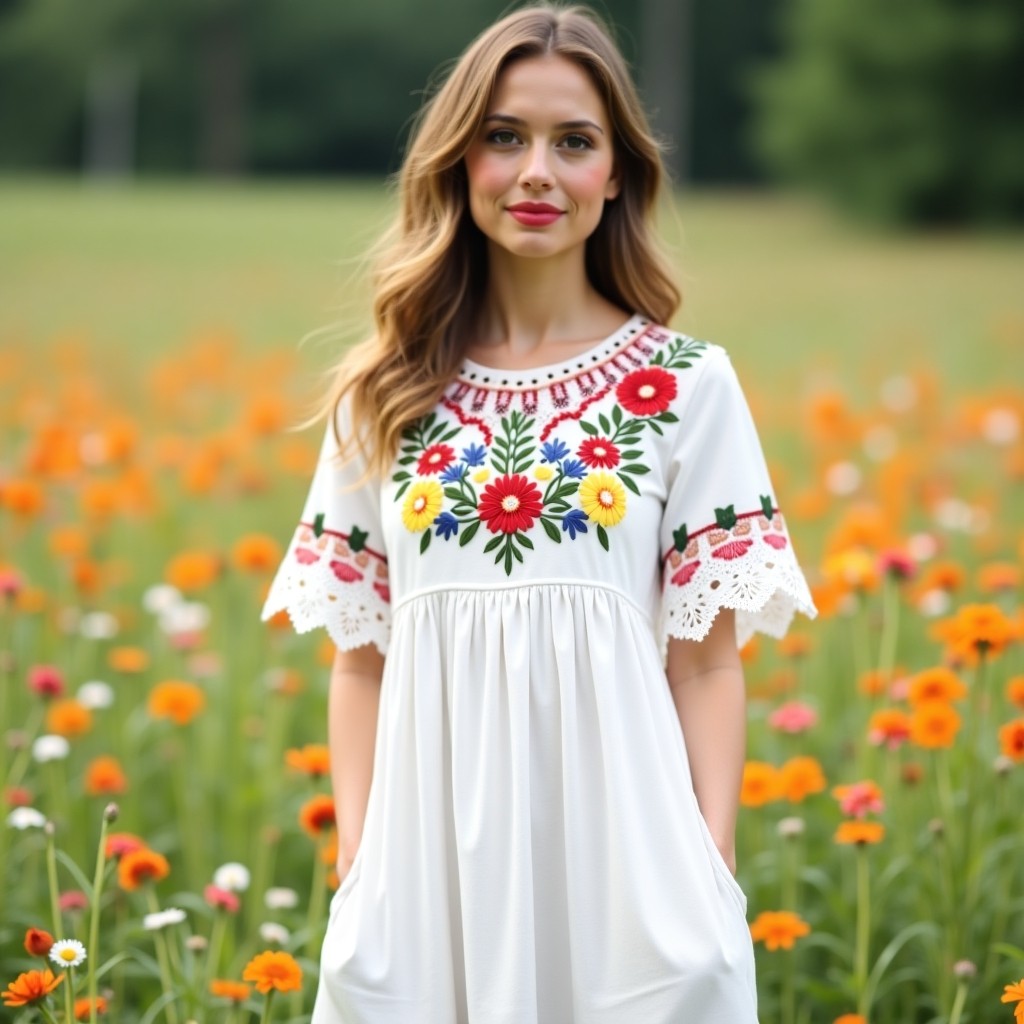 Boho Garden Floral Embroidered Dress
