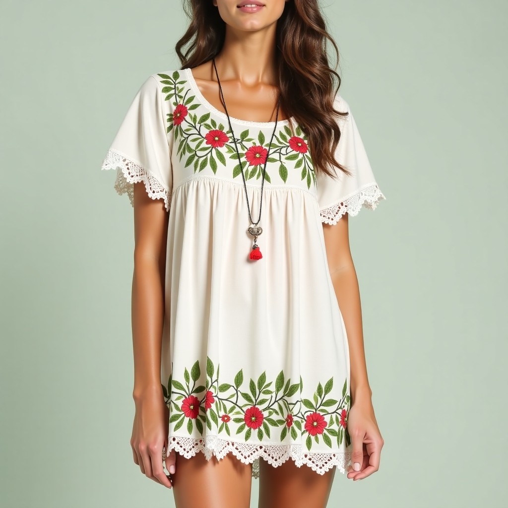 Boho Decorative Embroidered Midi Dress