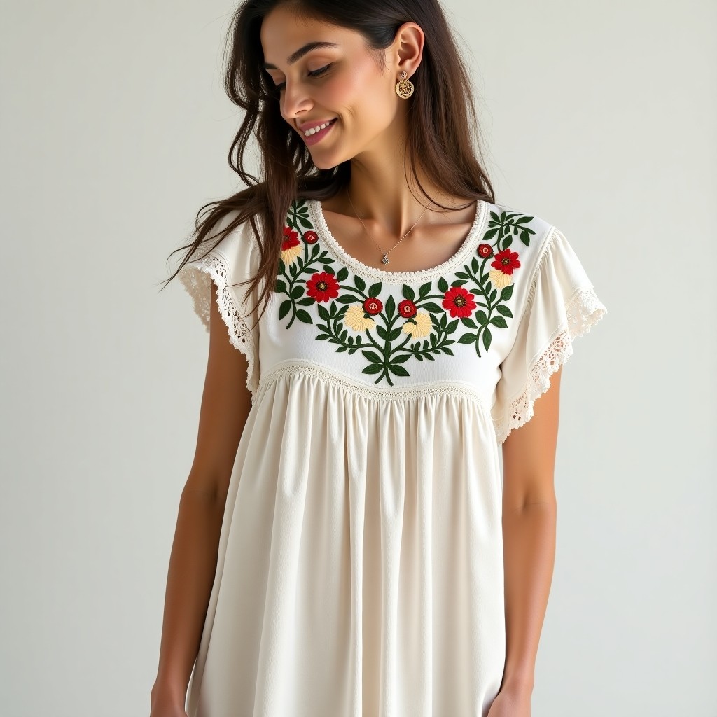 Boho Decorative Embroidered Midi Dress