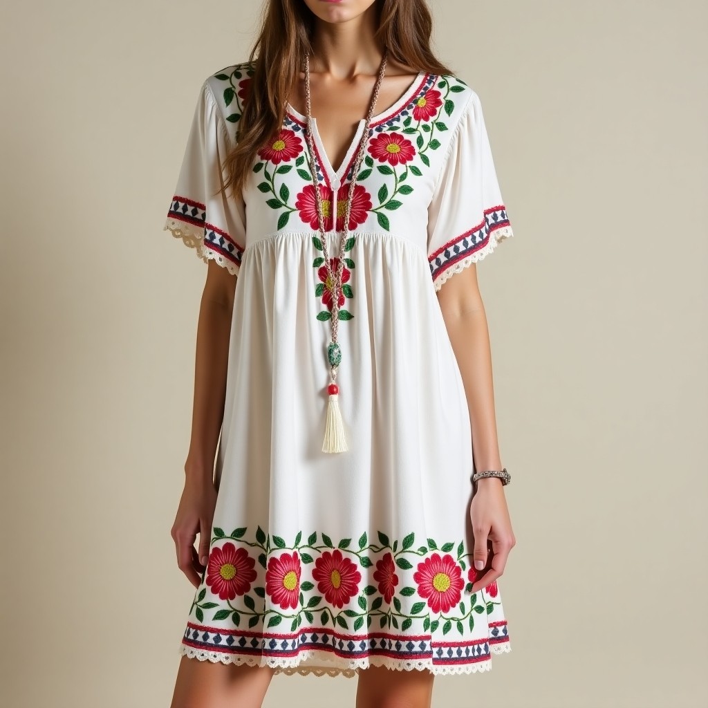 Bohemian Decorative Floral Embroidered Dress