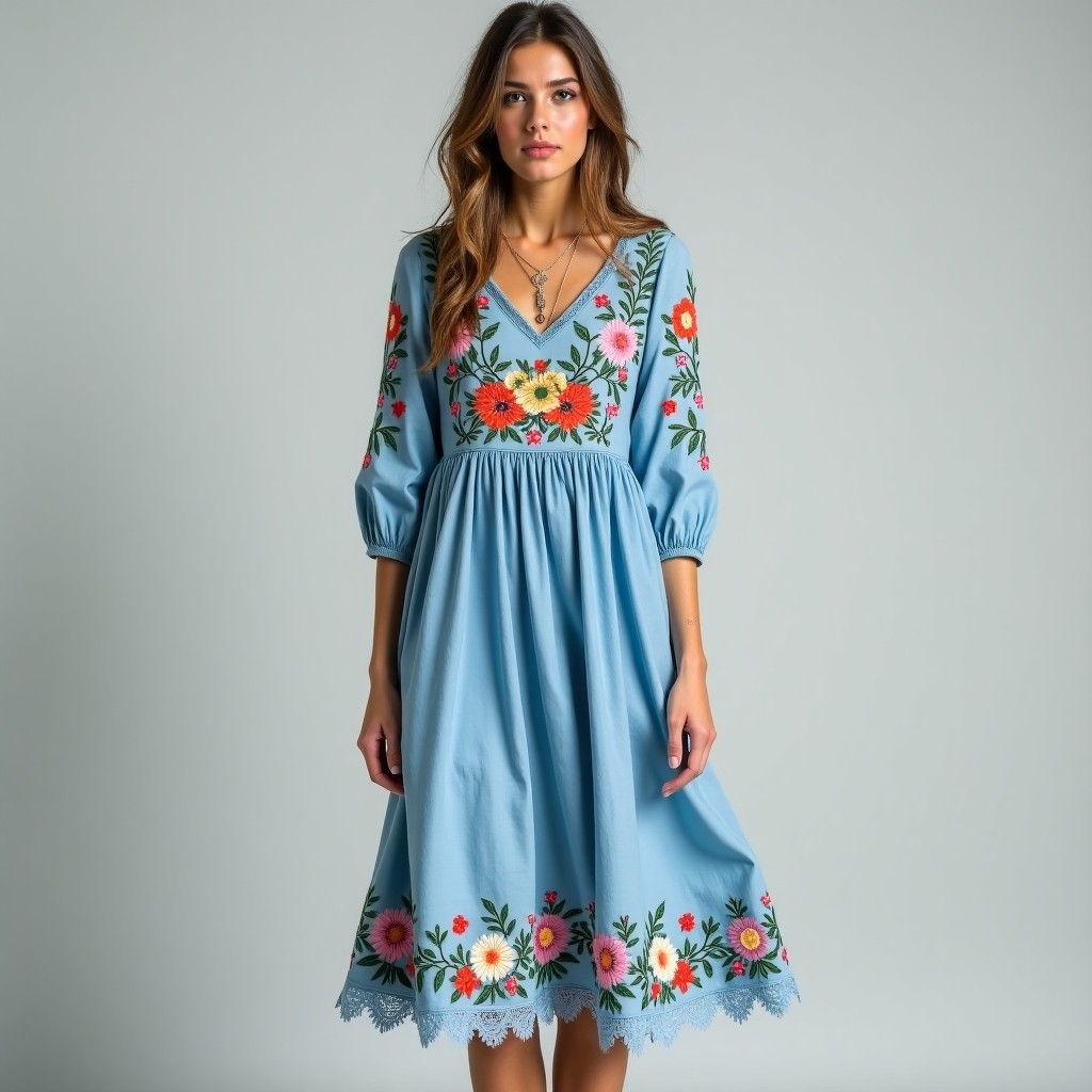 Boho Floral Embroidered Everyday Dress