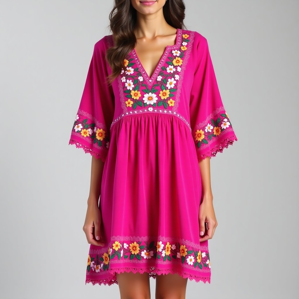Boho Floral Embroidered Empire Dress