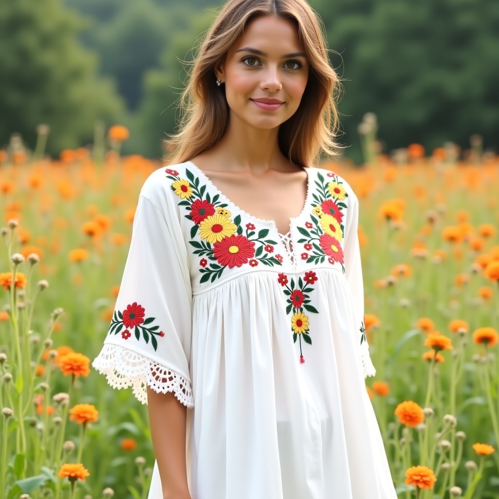 Bohemian Floral Embroidered Yoke Dress