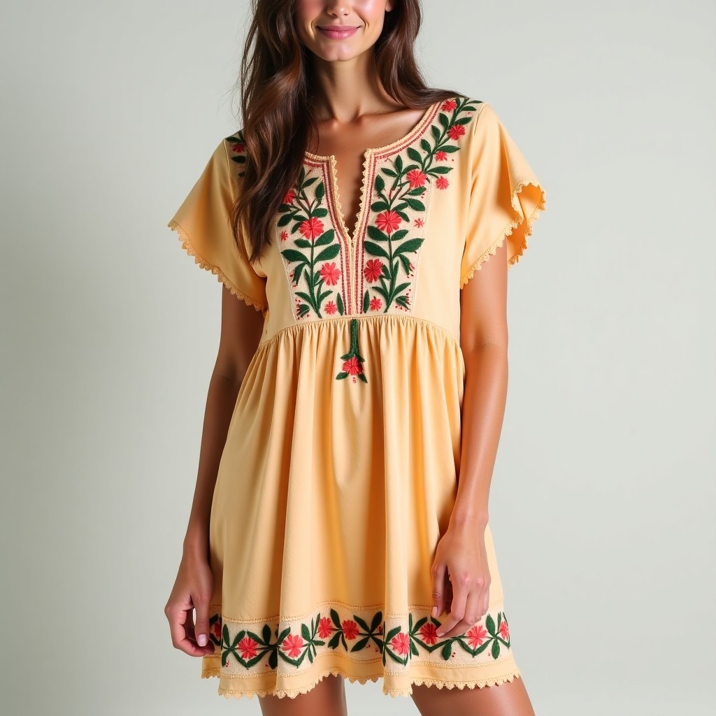 Boho Vine Embroidered Midi Dress
