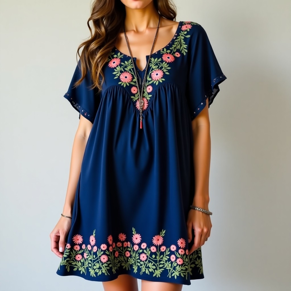 Bohemian Foliage Trail Embroidered Dress