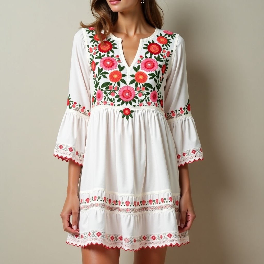 Boho Garden Foliage Embroidered Maxi Dress