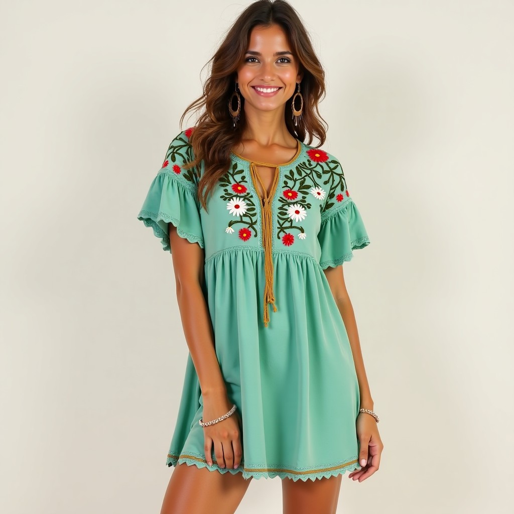 Bohemian Floral Branch Embroidered Dress