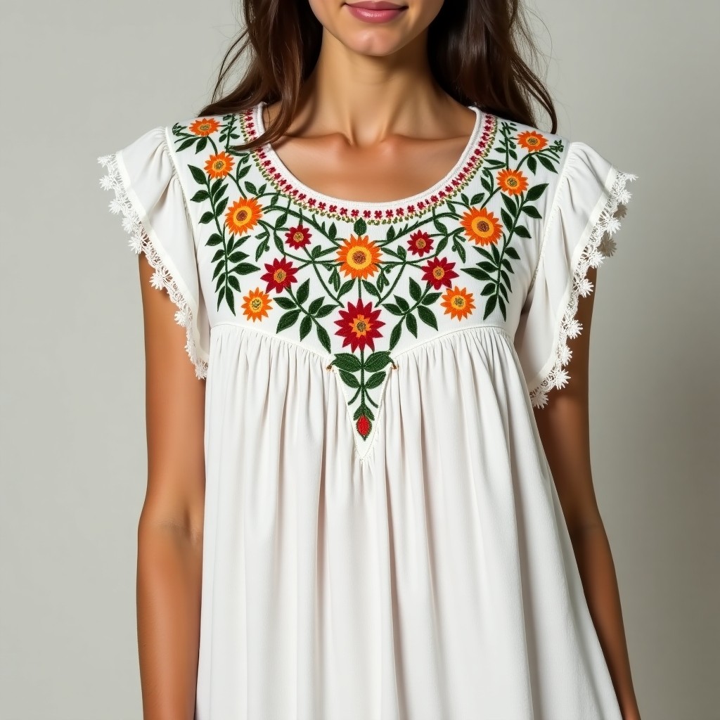 Boho Nature Garden Embroidered Maxi Dress