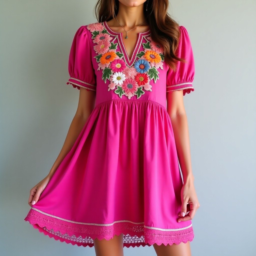 Boho Wildflower Garden Embroidered Dress