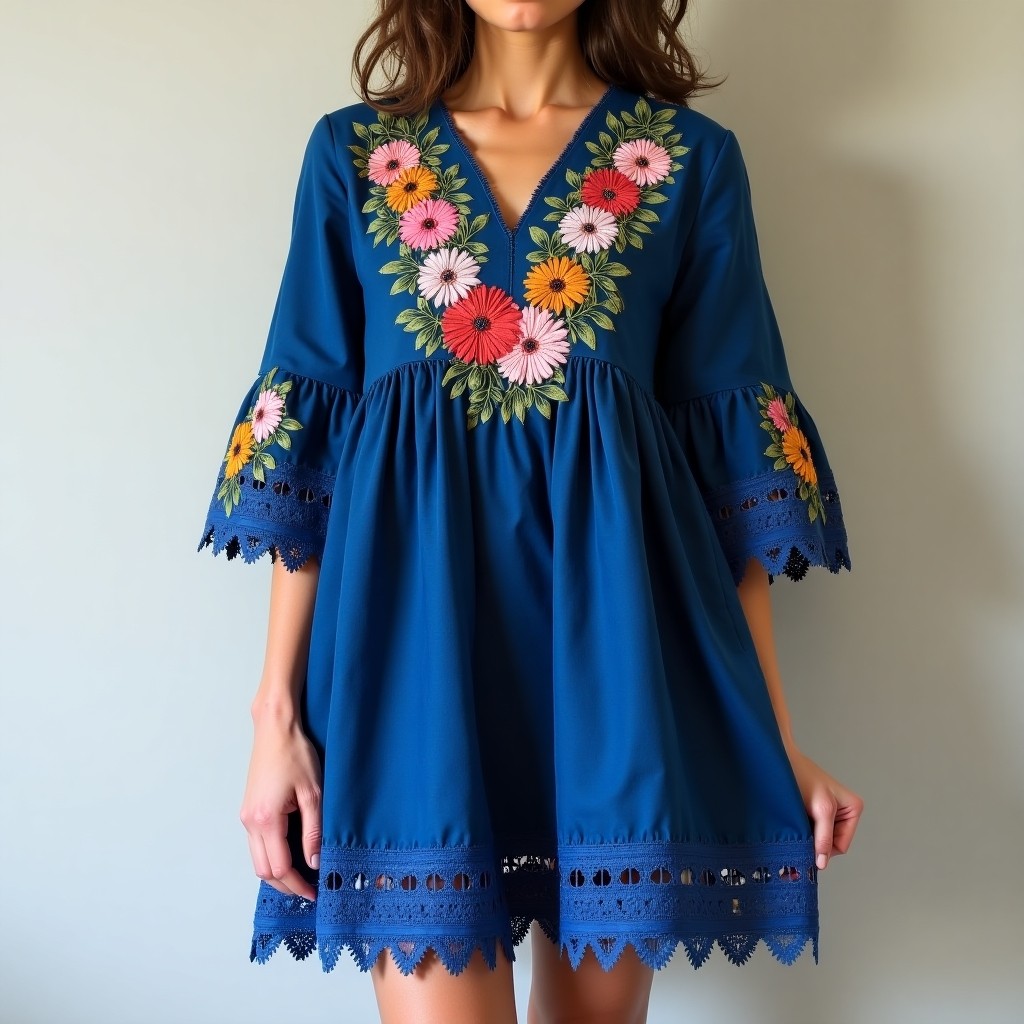 Boho Floral Botanical Embroidered Dress