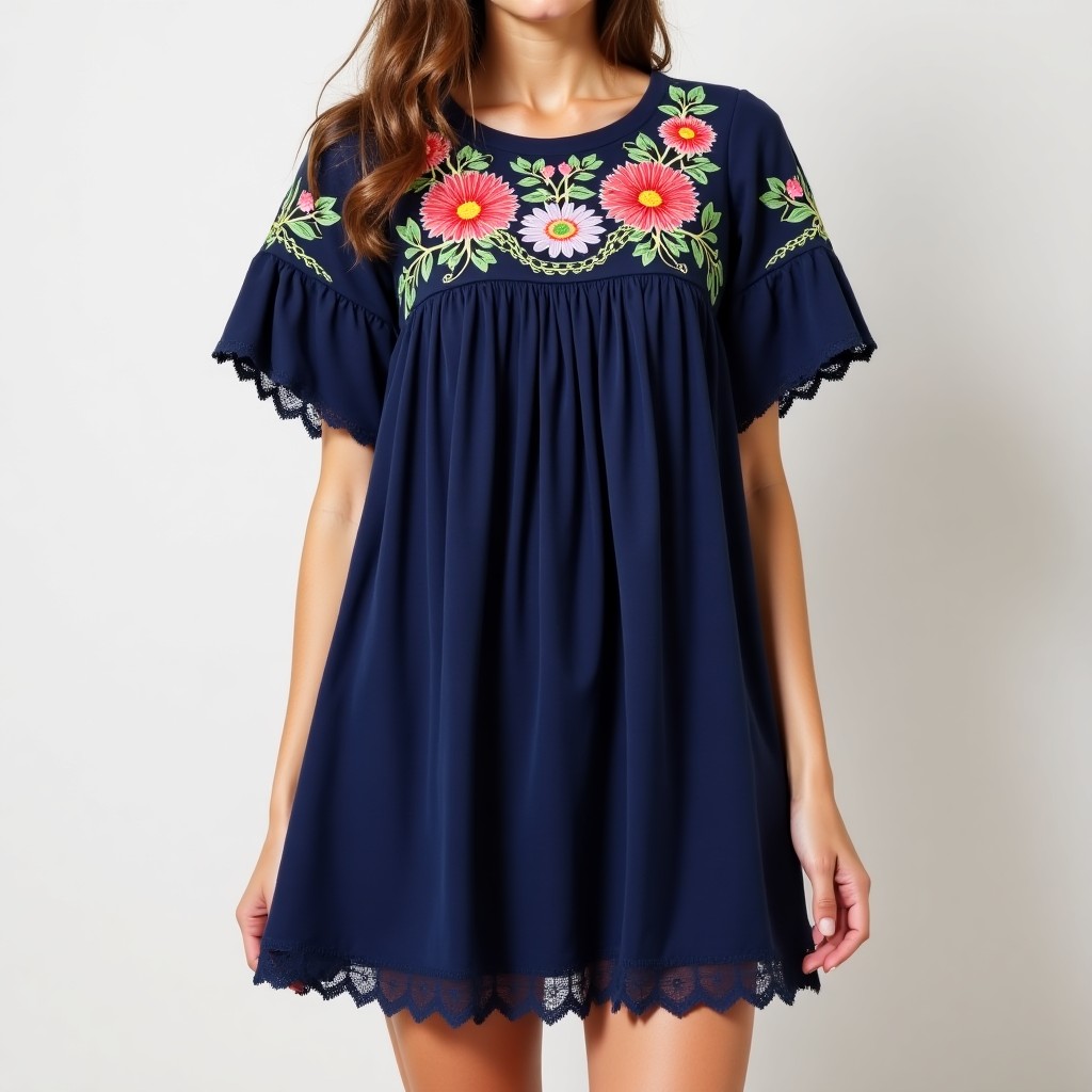 Boho Foliage Blossom Embroidered Dress