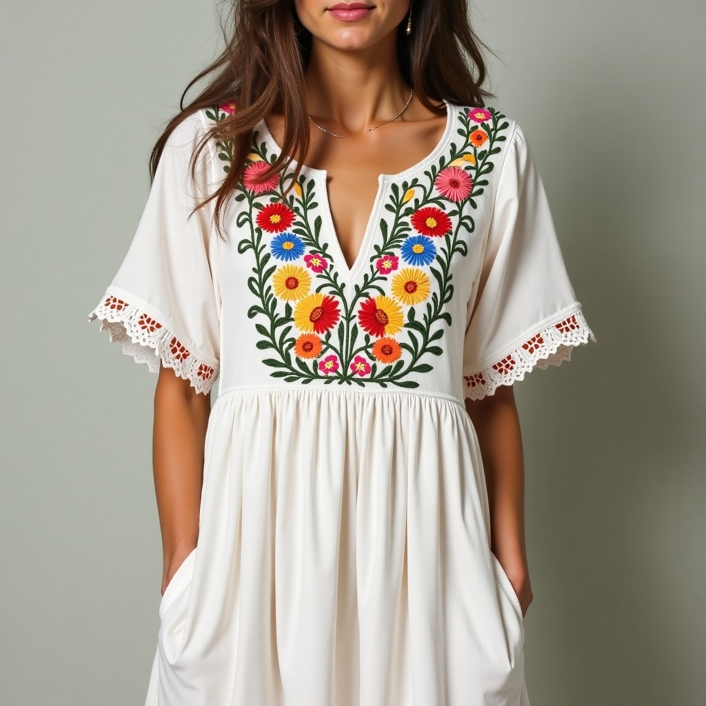 Boho Botanical Vine Flowy Maxi Dress
