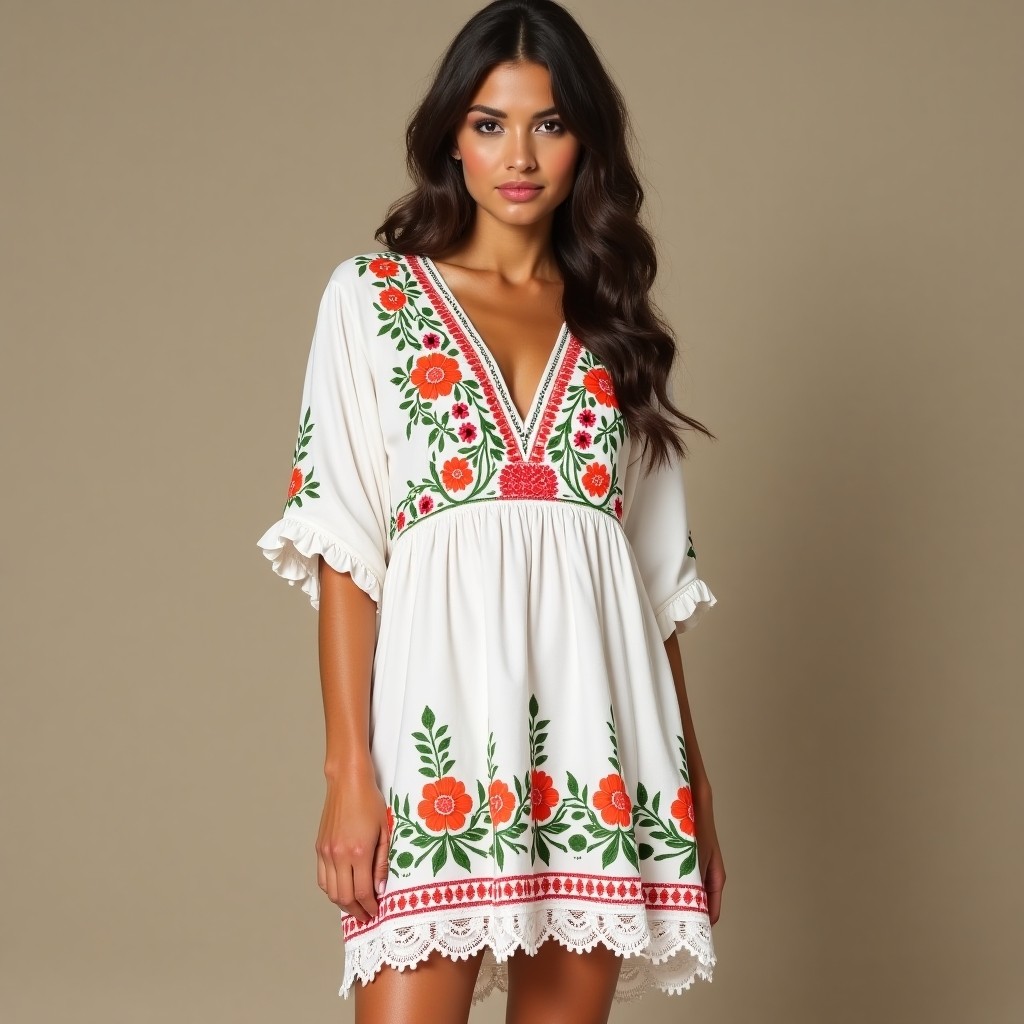 Bohemian Floral Foliage Trail Dress
