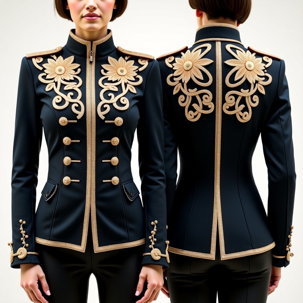 Decorative Scrollwork Embroidered Jacket Dress