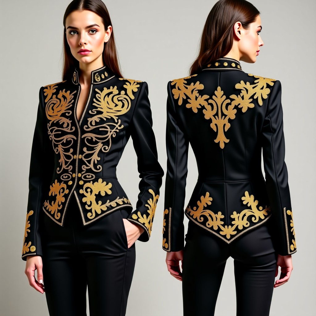 Fancy Botanical Ornamental Embroidered Jacket Dress
