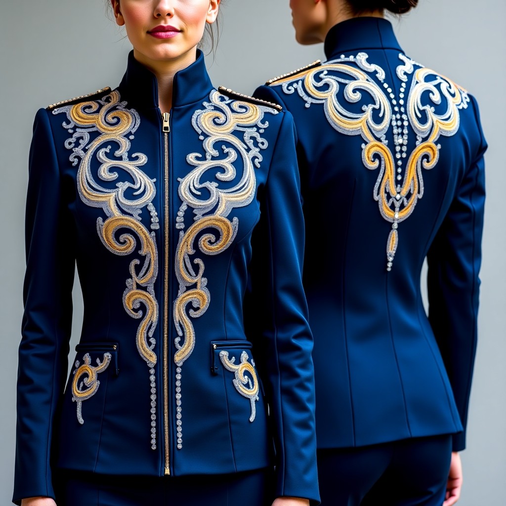 Luxury Floral Motif Embroidered Jacket Dress