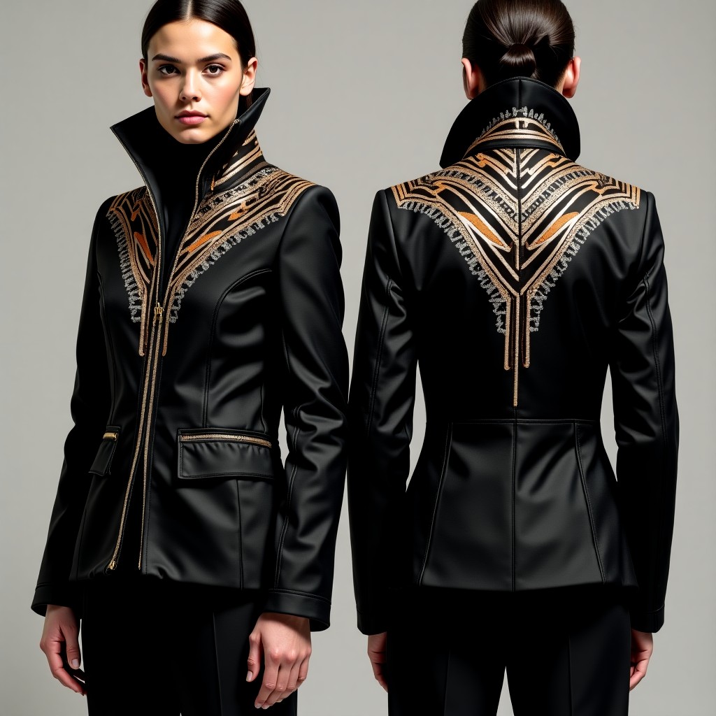 Ornate Leaf Vine Embroidered Jacket Dress