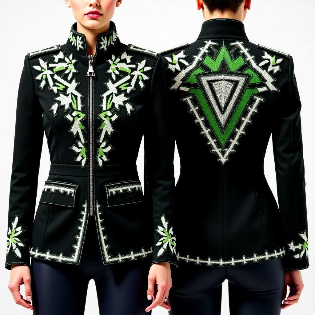 Ornate Floral Border Embroidered Jacket Dress