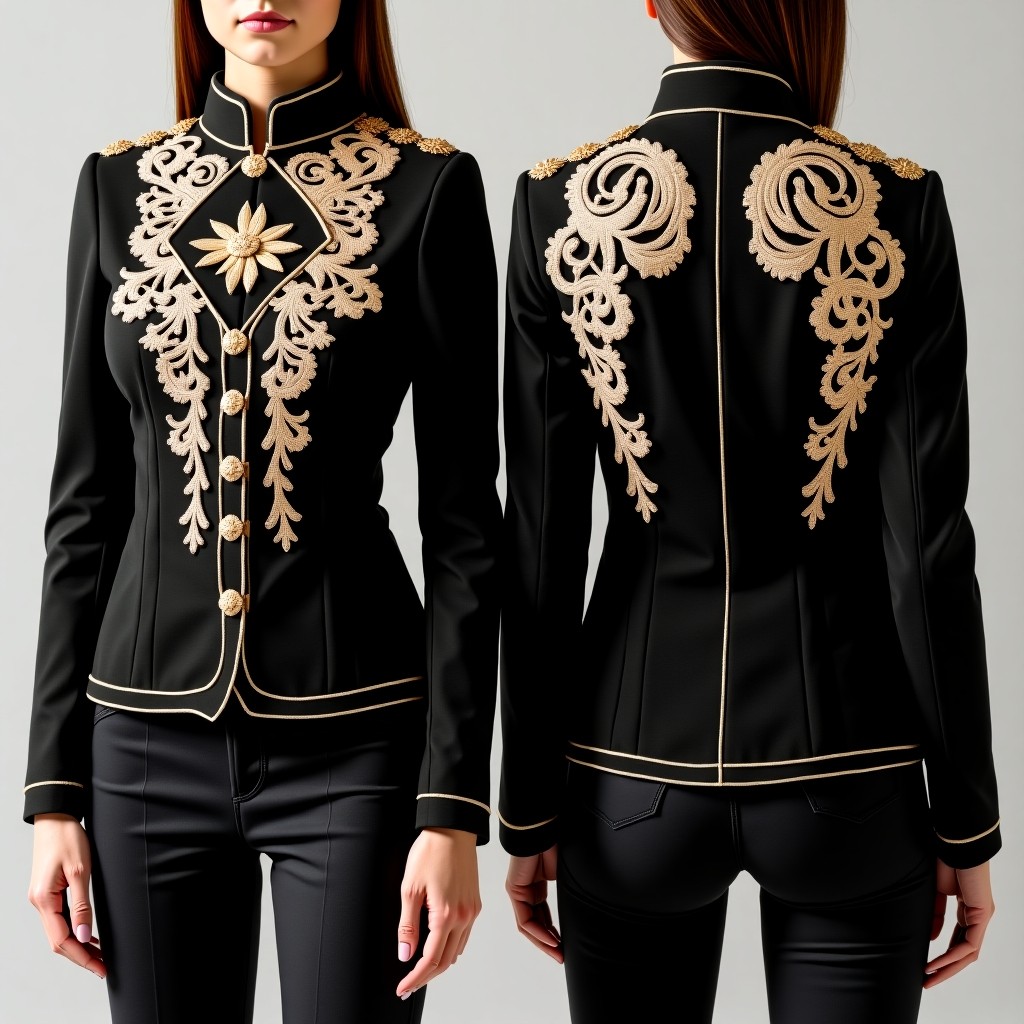 Elegant Floral Vine Cuff Embroidered Jacket