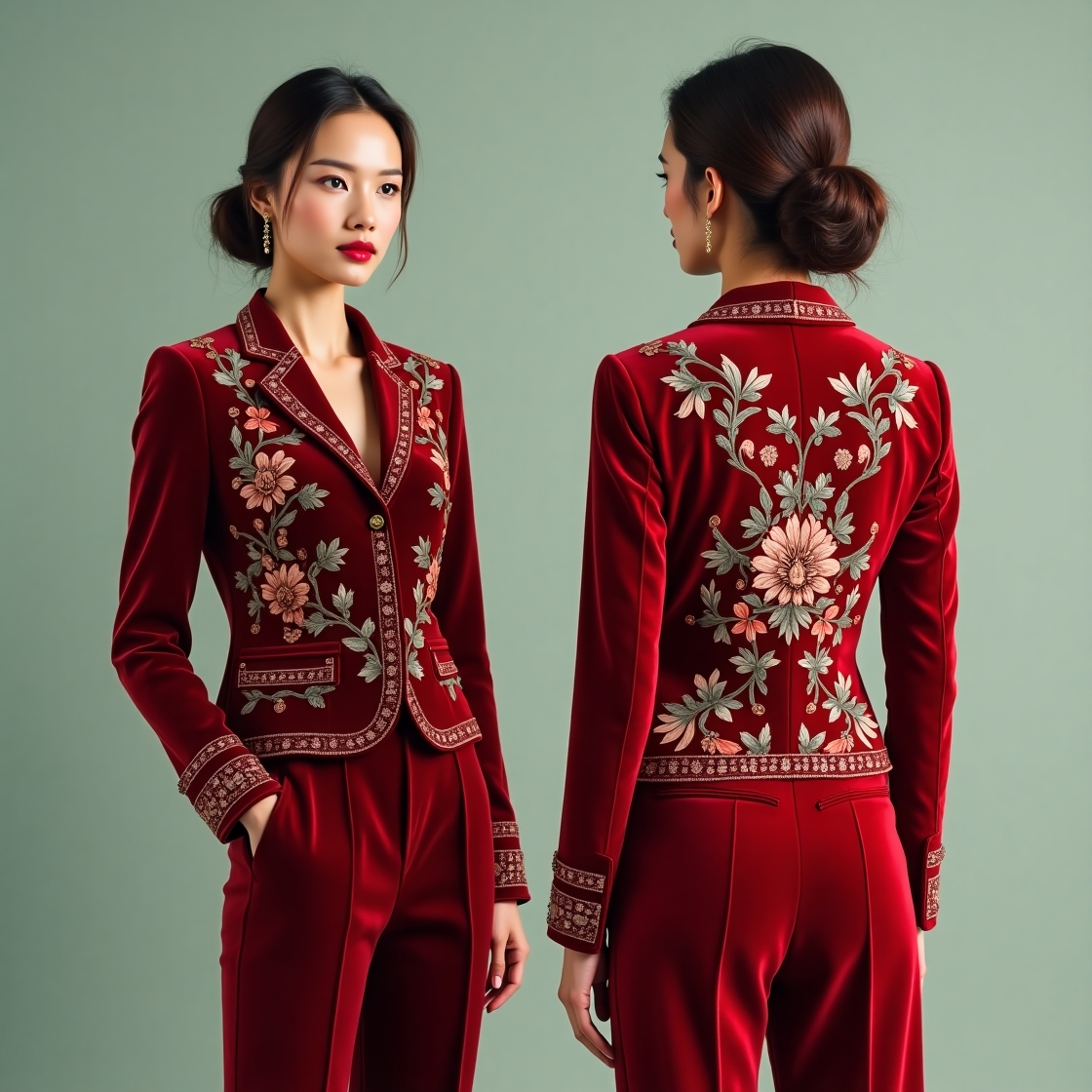 Luxury Botanical Motif Blazer