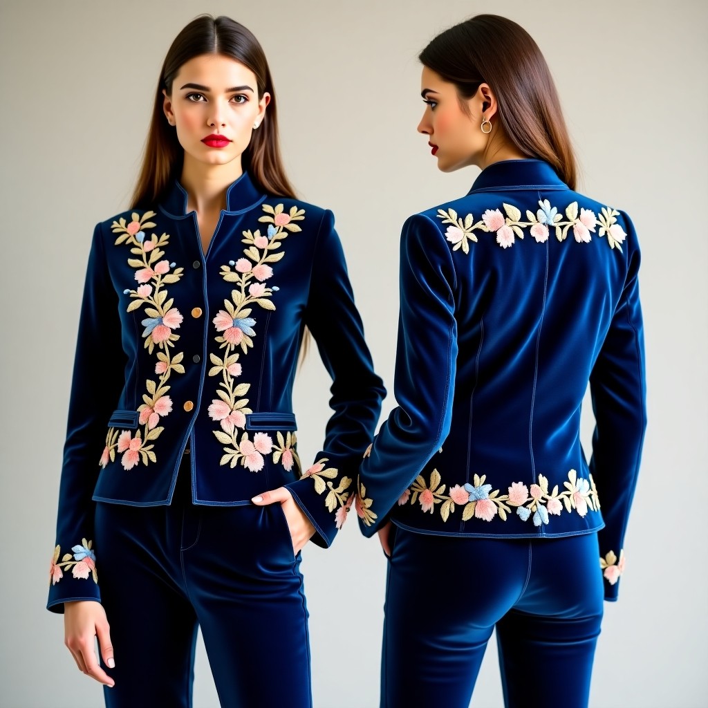 Luxury Floral Panel Embroidered Blazer