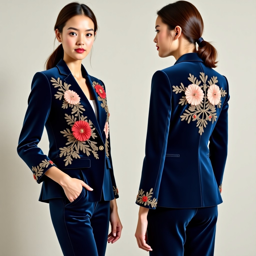 Elegant Floral Front Embroidered Blazer
