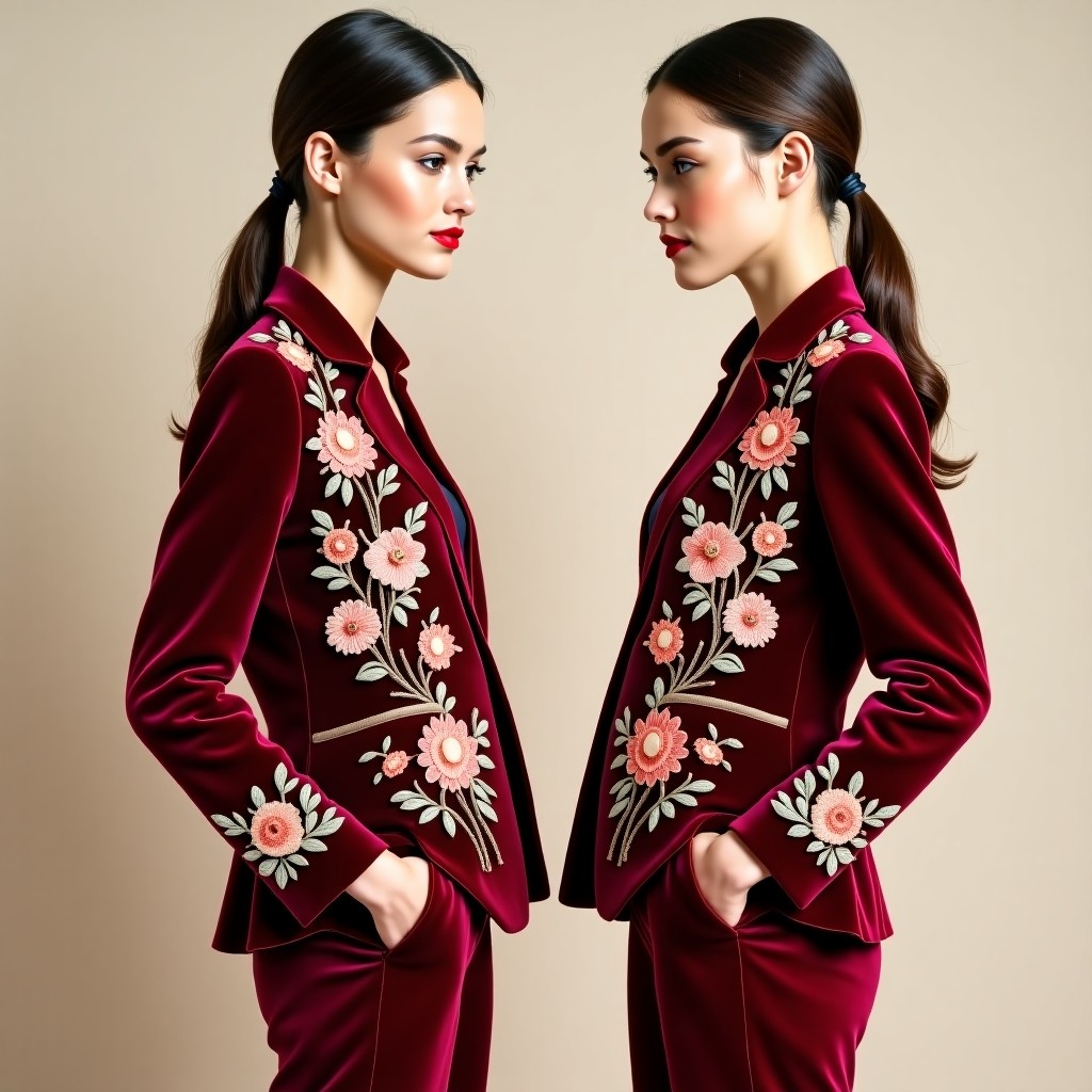 Botanical Embroidered Double Button Blazer
