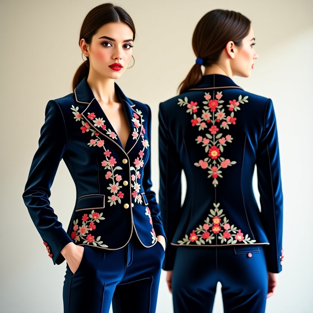 Ornate Vine Front Embroidered Designer Blazer