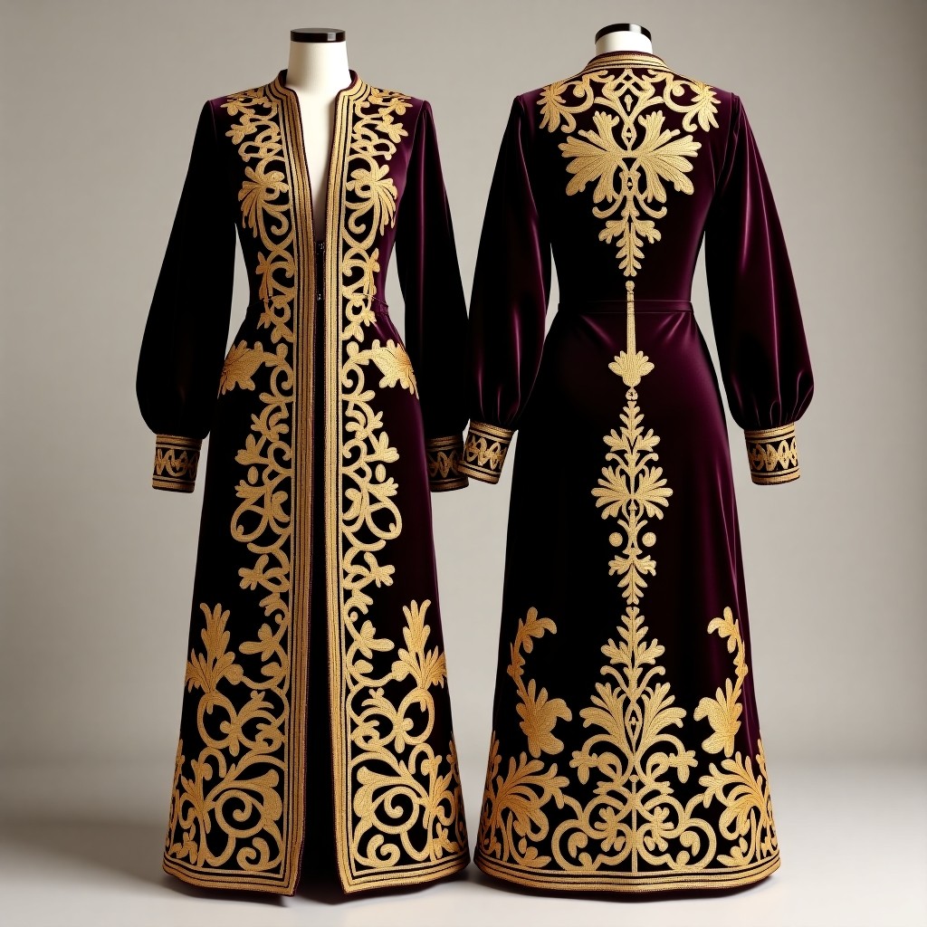 Velvet Karakou Jacket with Raised Satin Stitch Embroidery