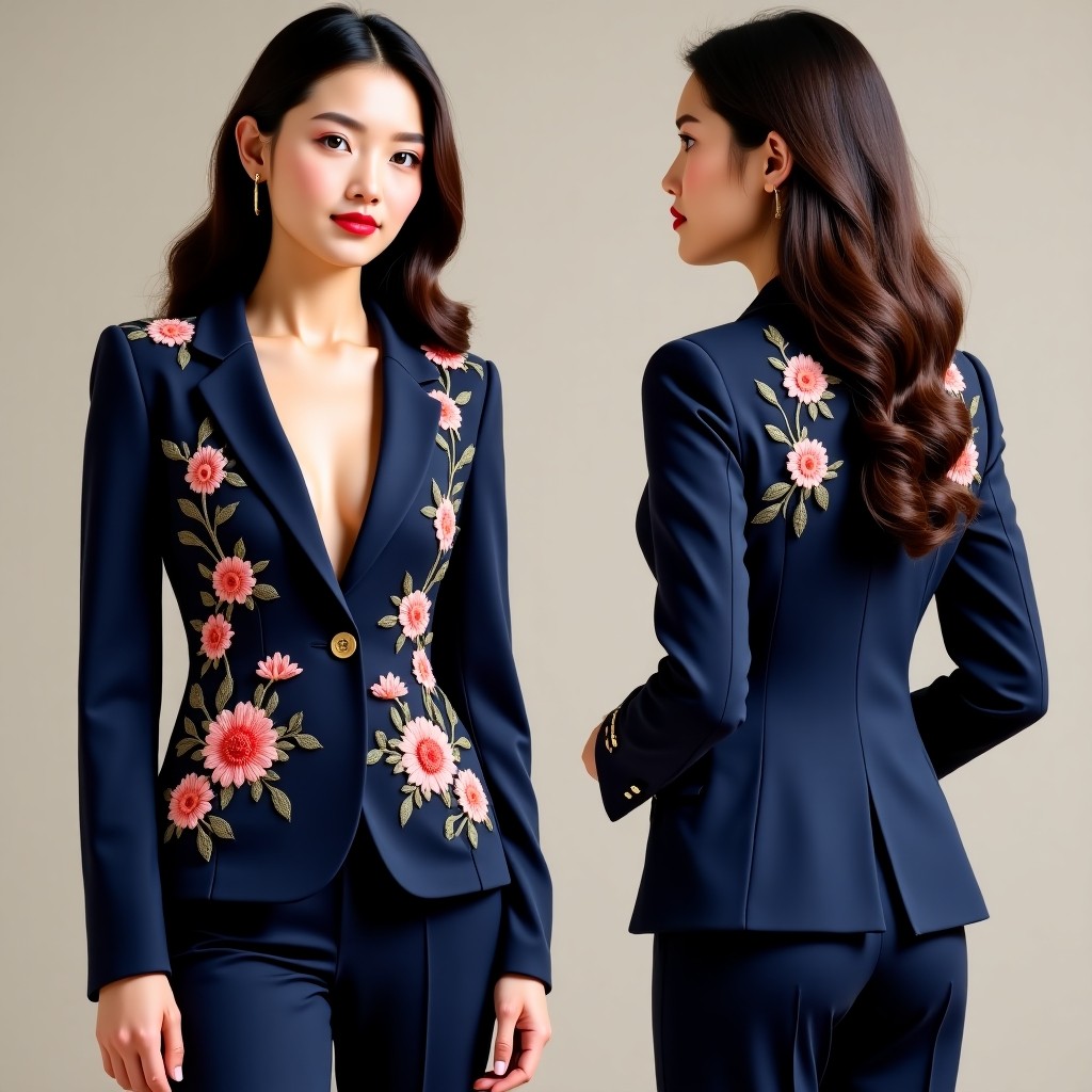 Botanical Vine Embroidered Formal Jacket