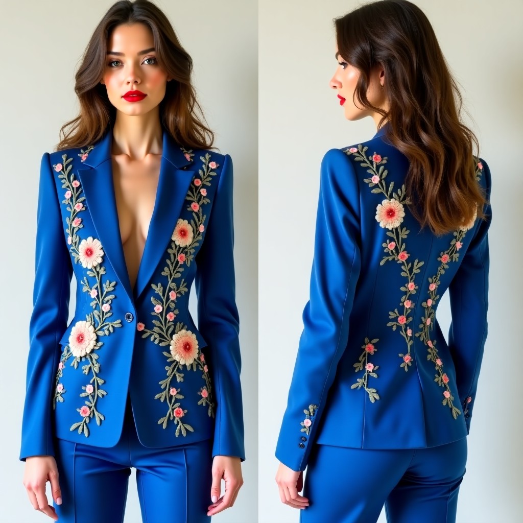 Elegant Botanical Border Embroidered Jacket