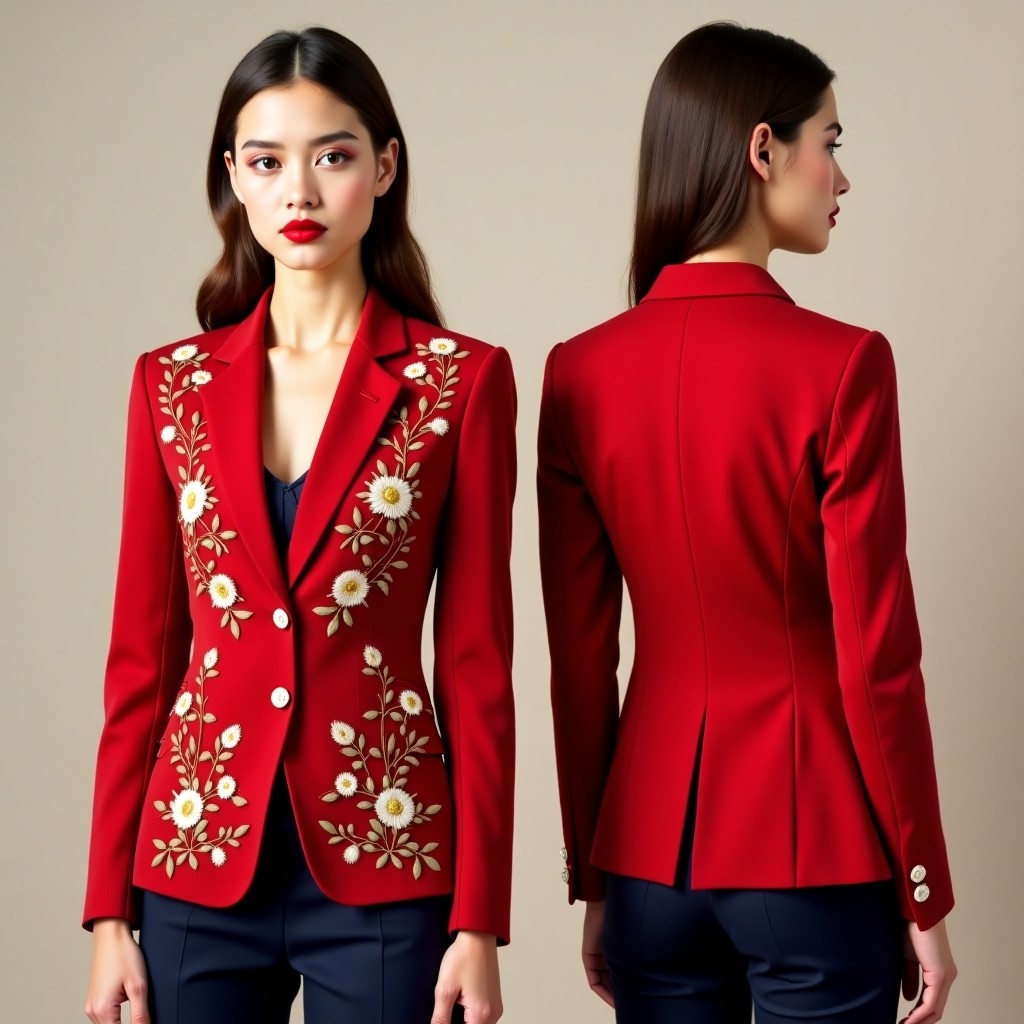 Elegant Floral Sleeve Embroidered Jacket