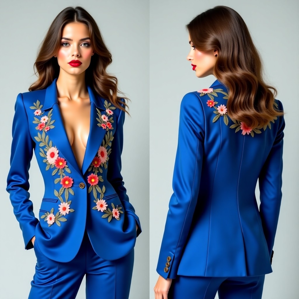 Floral Embroidered Evening Tailored Jacket