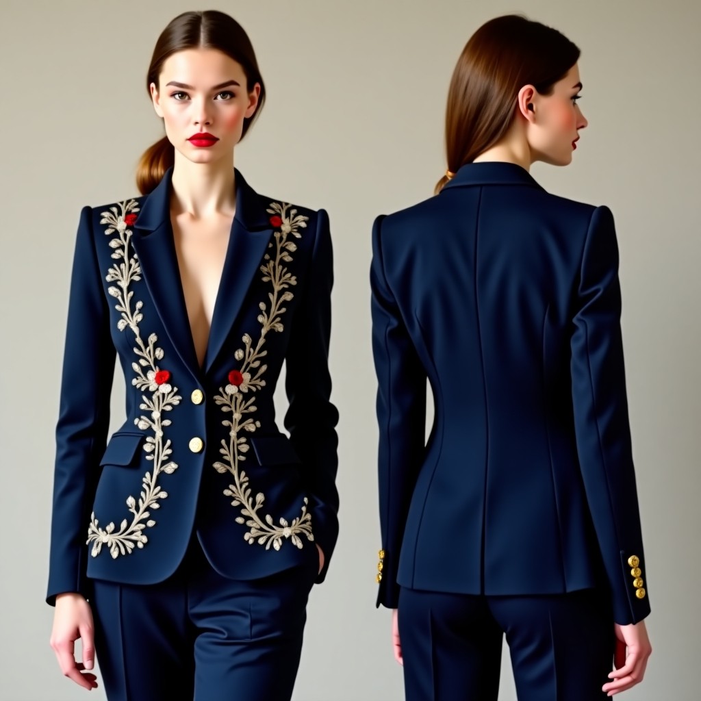 Elegant Floral Branch Embroidered Jacket