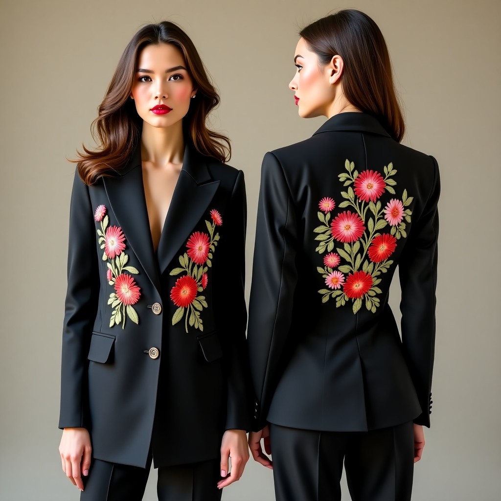 Decorative Floral Front Panel Jacket