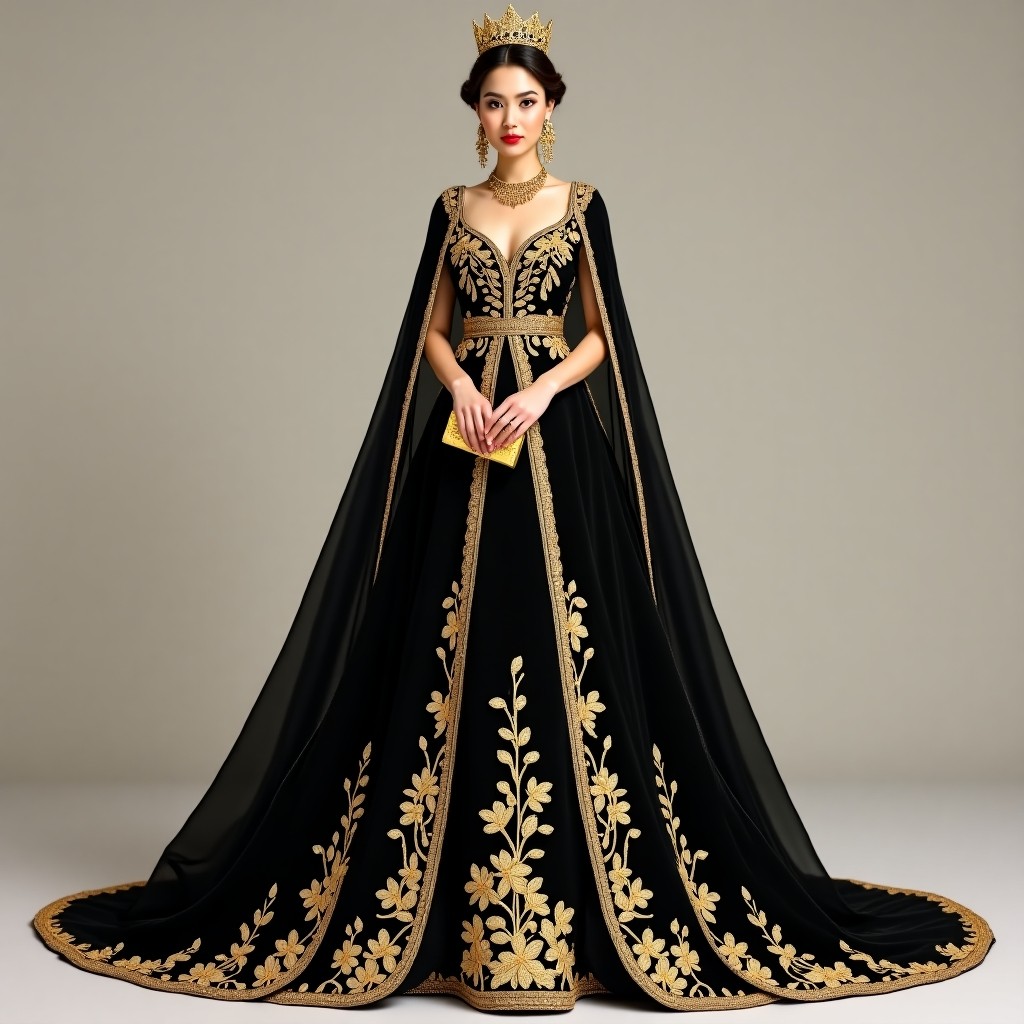 Opulent Macedonian Floral Trail Dress