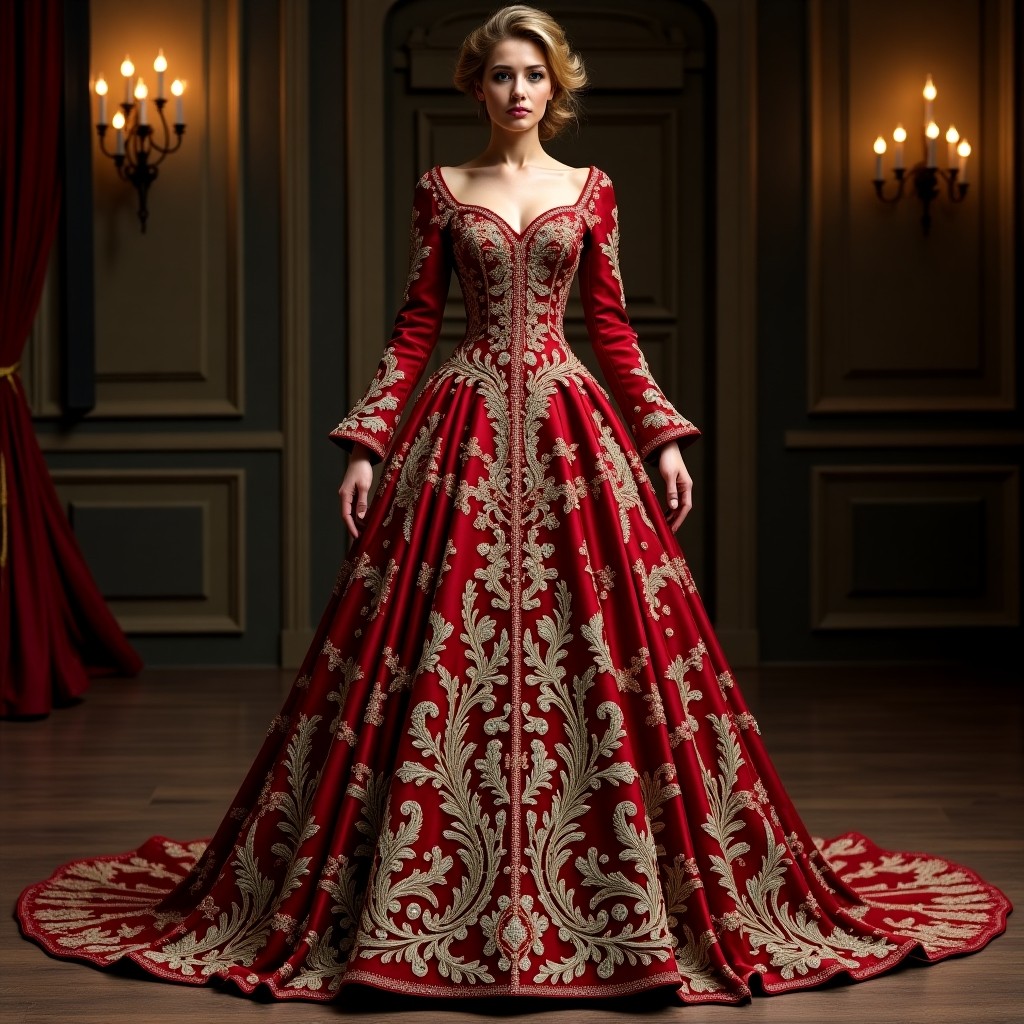 Majestic Macedonian Botanical Embroidery Dress