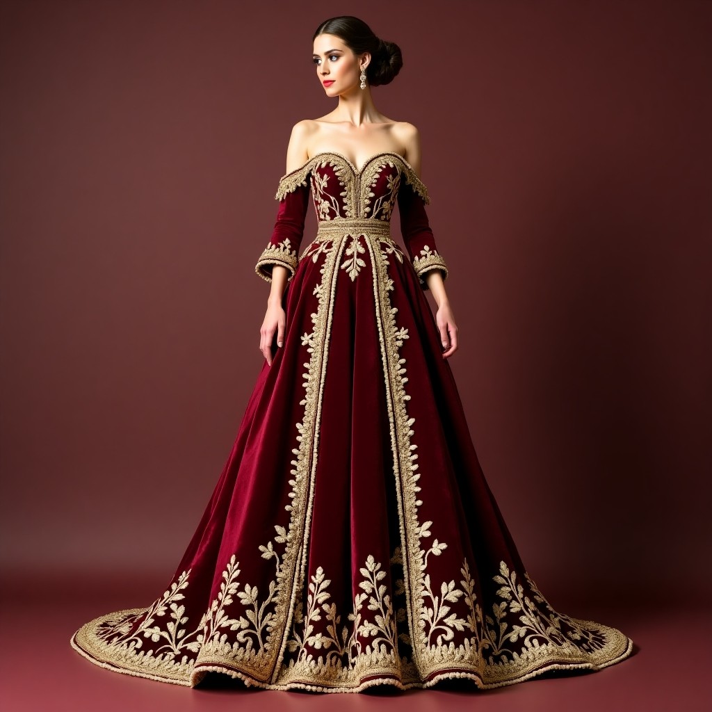 Elegant Macedonian Scroll Embroidery Dress