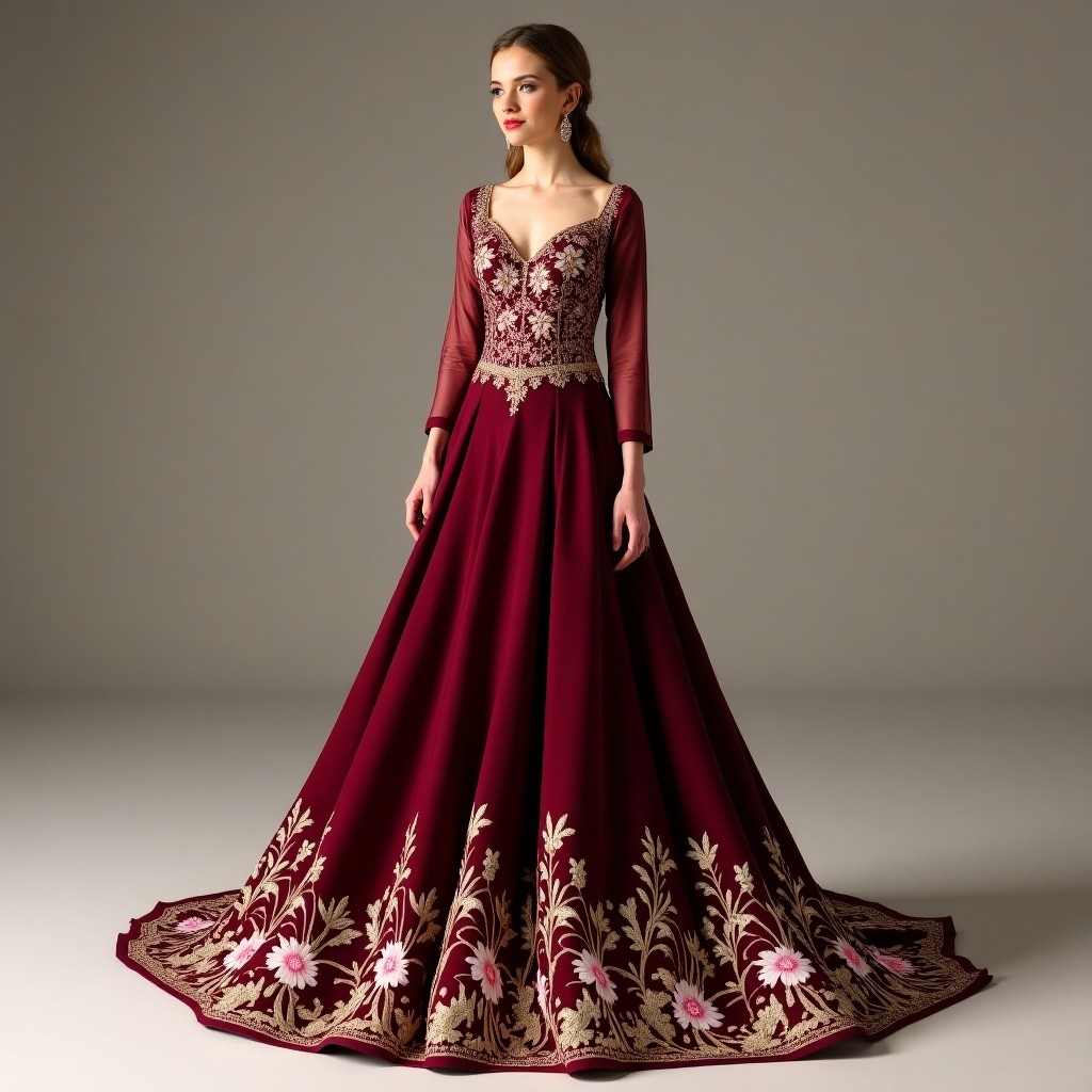 Grand Macedonian Floral Scroll Dress