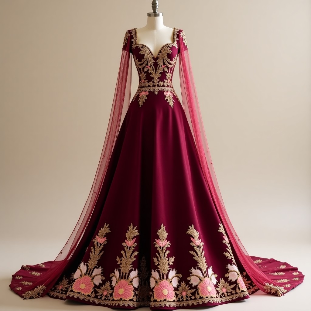 Elegant Macedonian Heritage Floral Dress