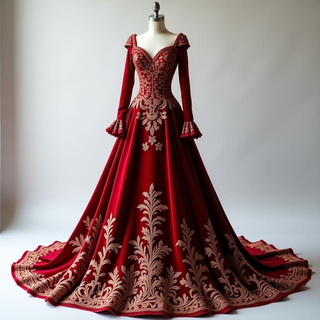 Couture Floral Scroll Embroidered Ball Gown