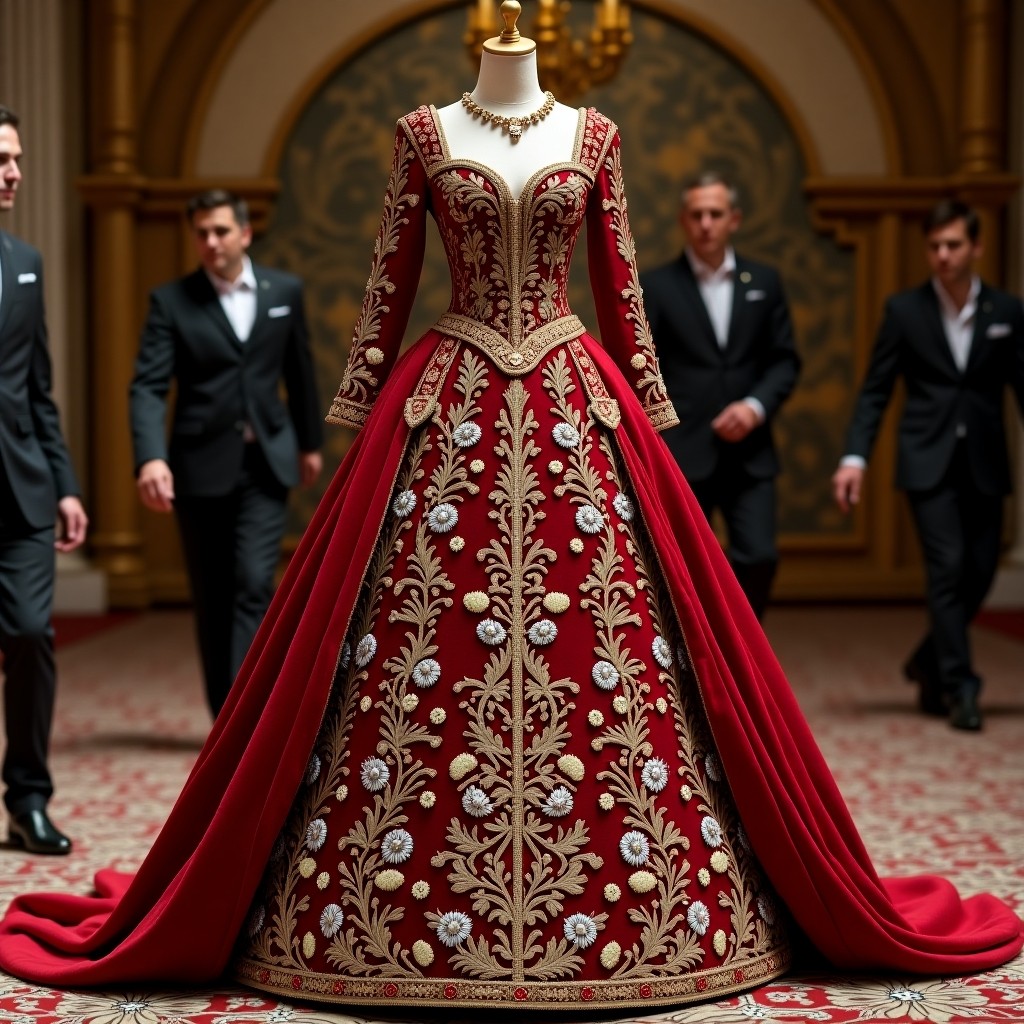 Grand Floral Panel Embroidered Ball Gown