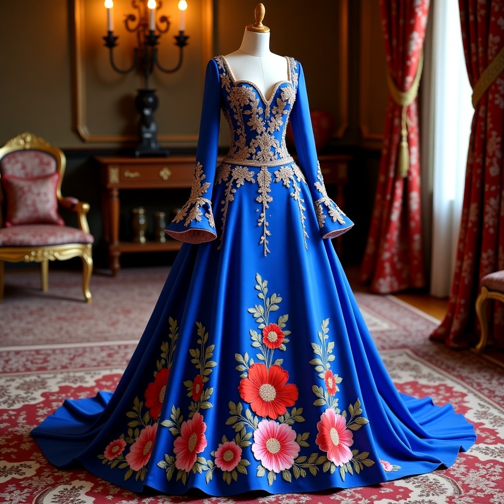 Intricate Petal Embroidered Couture Ball Gown