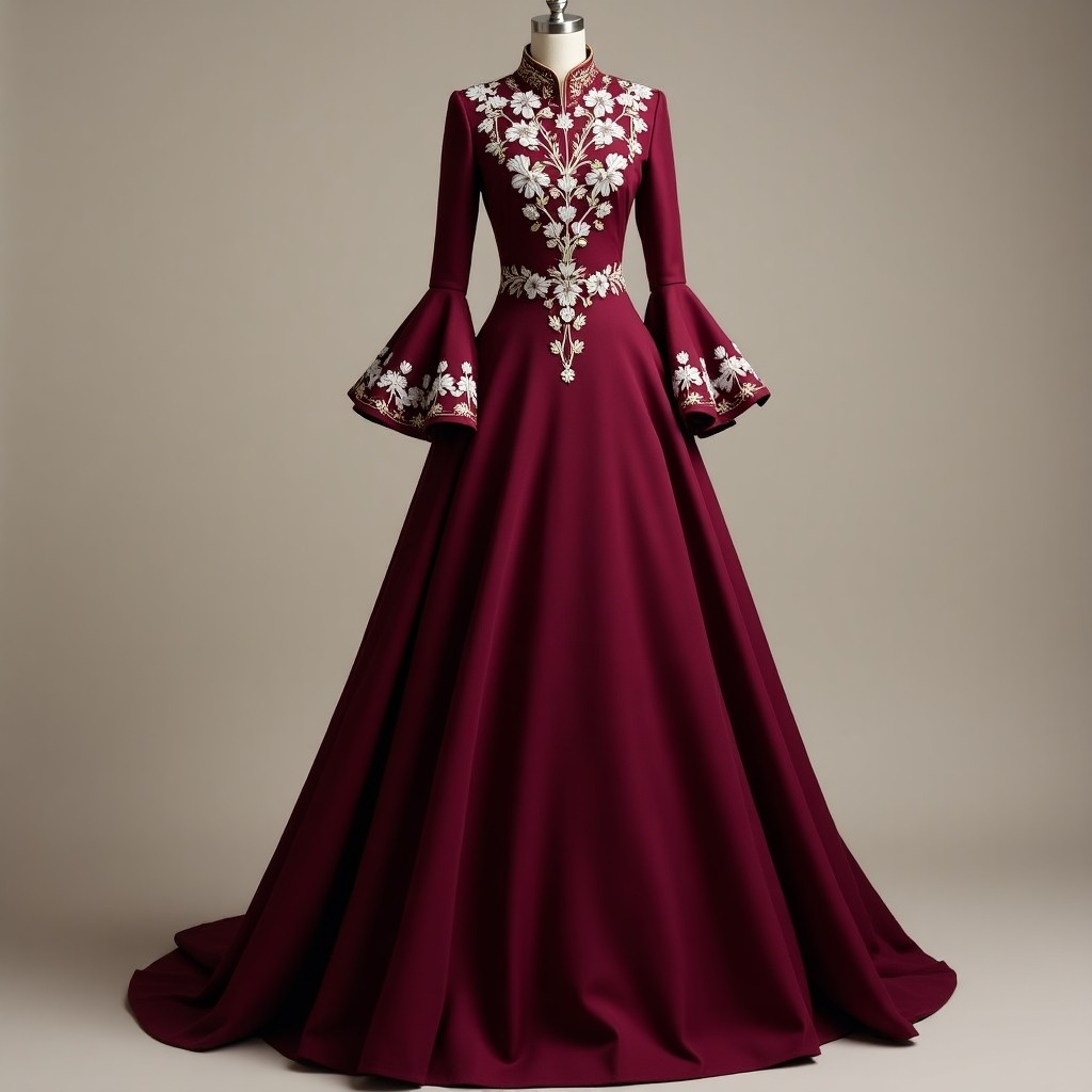 Graceful Floral Trail Embroidered Ball Gown