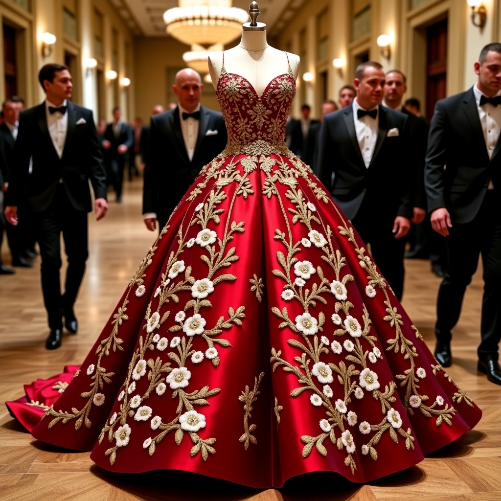 Romantic Rose Motif Embroidered Ball Gown